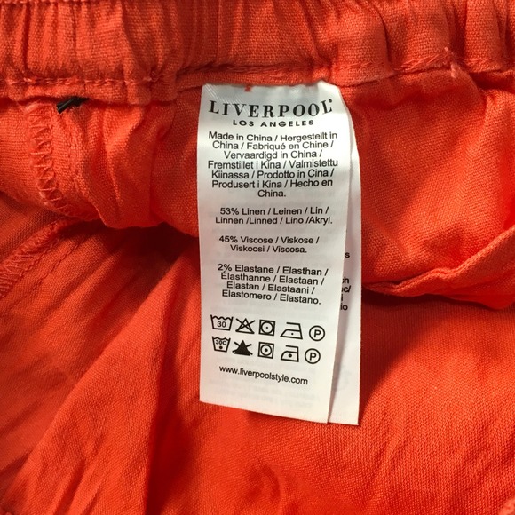 Liverpool Los Angeles Clementine Orange Linen Blend Wide Leg Pull On Pants Boho - Picture 9 of 9